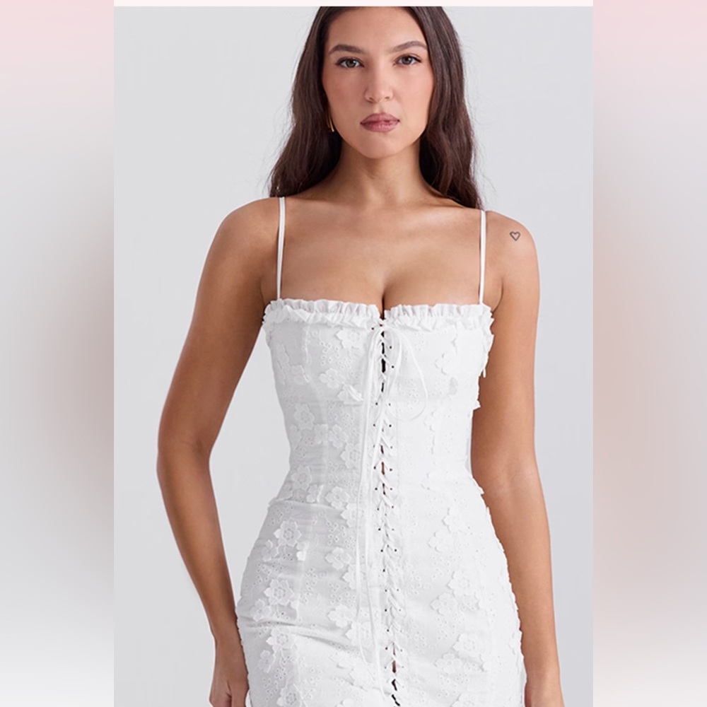 House of CB White Cotton Broderie Anglais Mini Dress